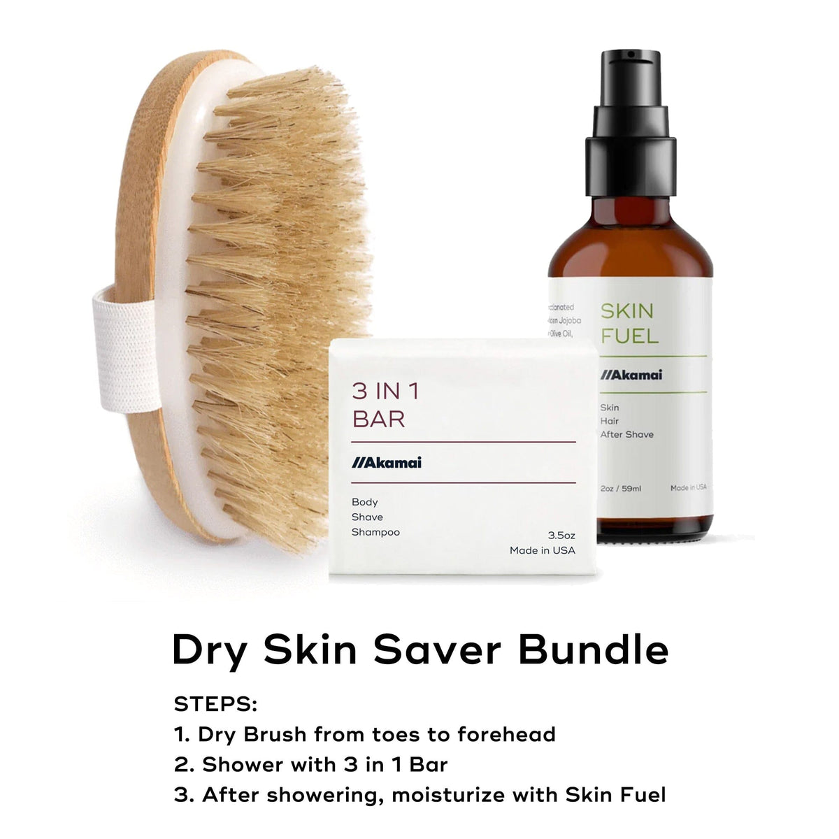 BODY CARE COMPLETE KIT Kit Akamai Dry Skin Saver - Skin Fuel, 3 in 1 Bar, Dry Brush | $39 
