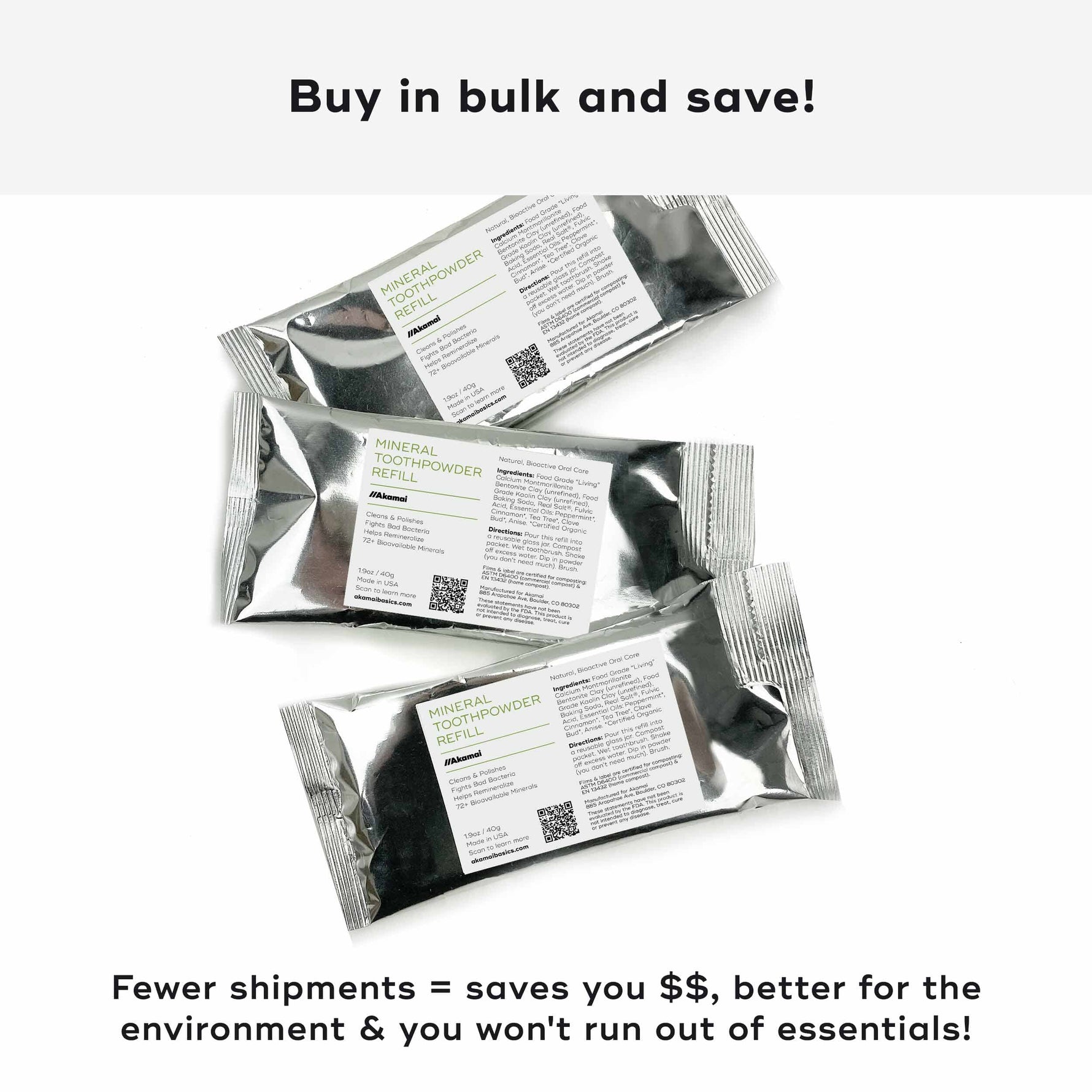 MINERAL TOOTHPOWDER REFILLS Oral Care Akamai 3 Refill Packs | 6 mos supply - $40 (save $5) 