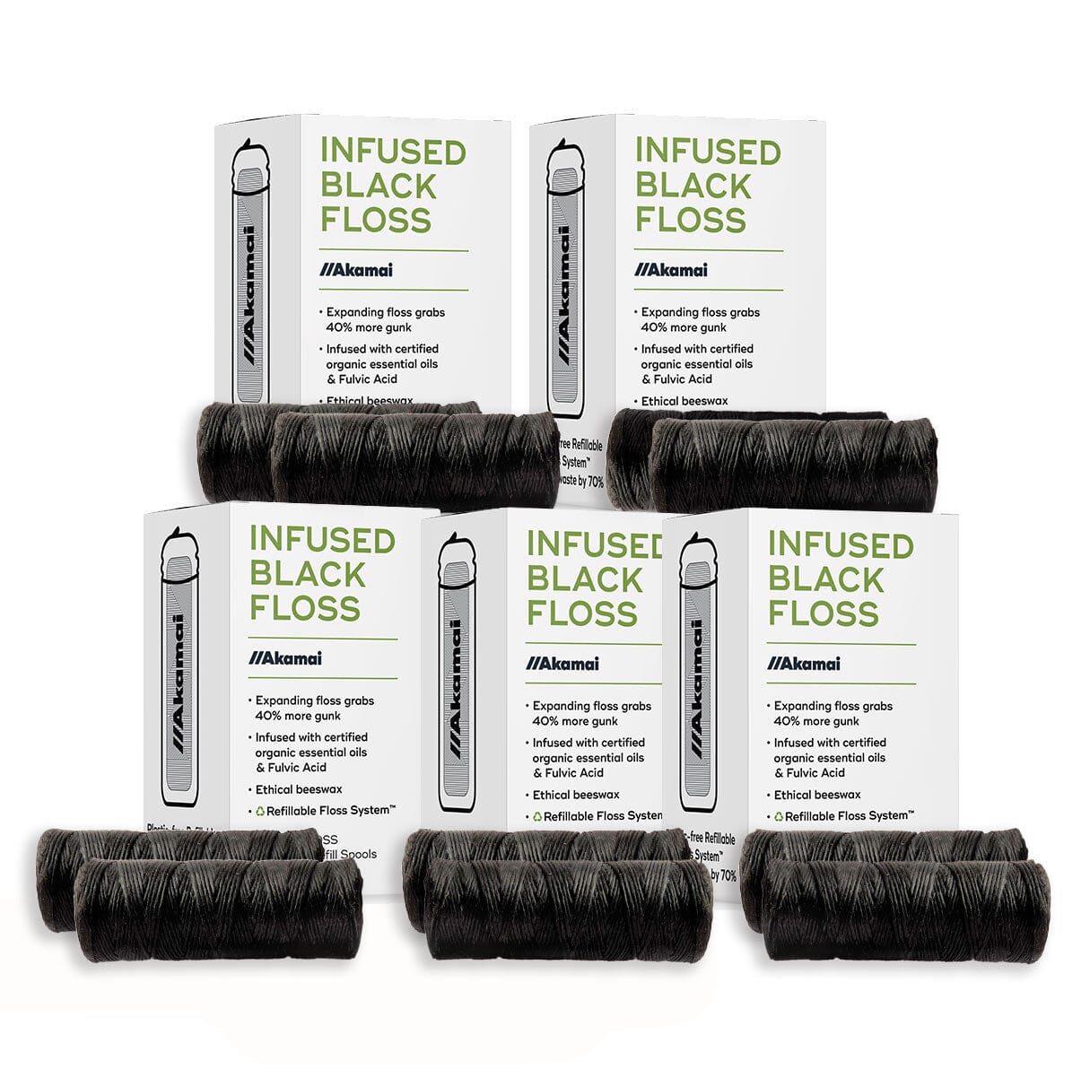 INFUSED FLOSS Oral Care Akamai 10 Refills Black Expandable Floss | 20 mos supply (330 yds) - $105 (Save $25) 