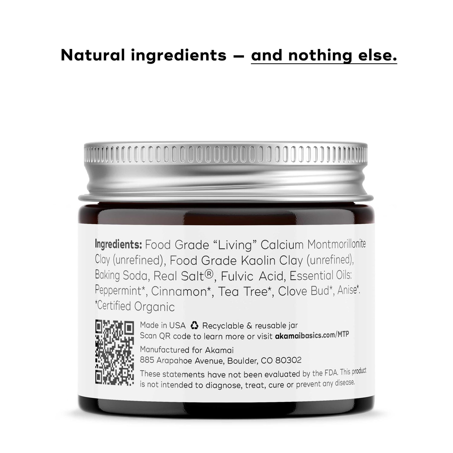 MINERAL TOOTHPOWDER in a recyclable jar, showcasing natural ingredients like clay and essential oils, highlighting eco-conscious personal care.