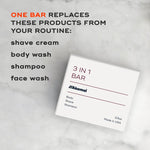 CORE ESSENTIALS KIT featuring Akamai's 3 in 1 Bar that replaces shave cream, body wash, shampoo, and face wash.