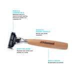 SHAVE KIT featuring Gillette Mach 3 compatible razor with smooth beech wood handle, ideal for minimalist routines and non-toxic personal care.
