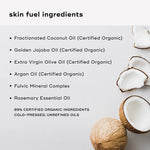 Image of skin fuel ingredients including organic oils and a mineral complex for natural body care in the CORE ESSENTIALS KIT.